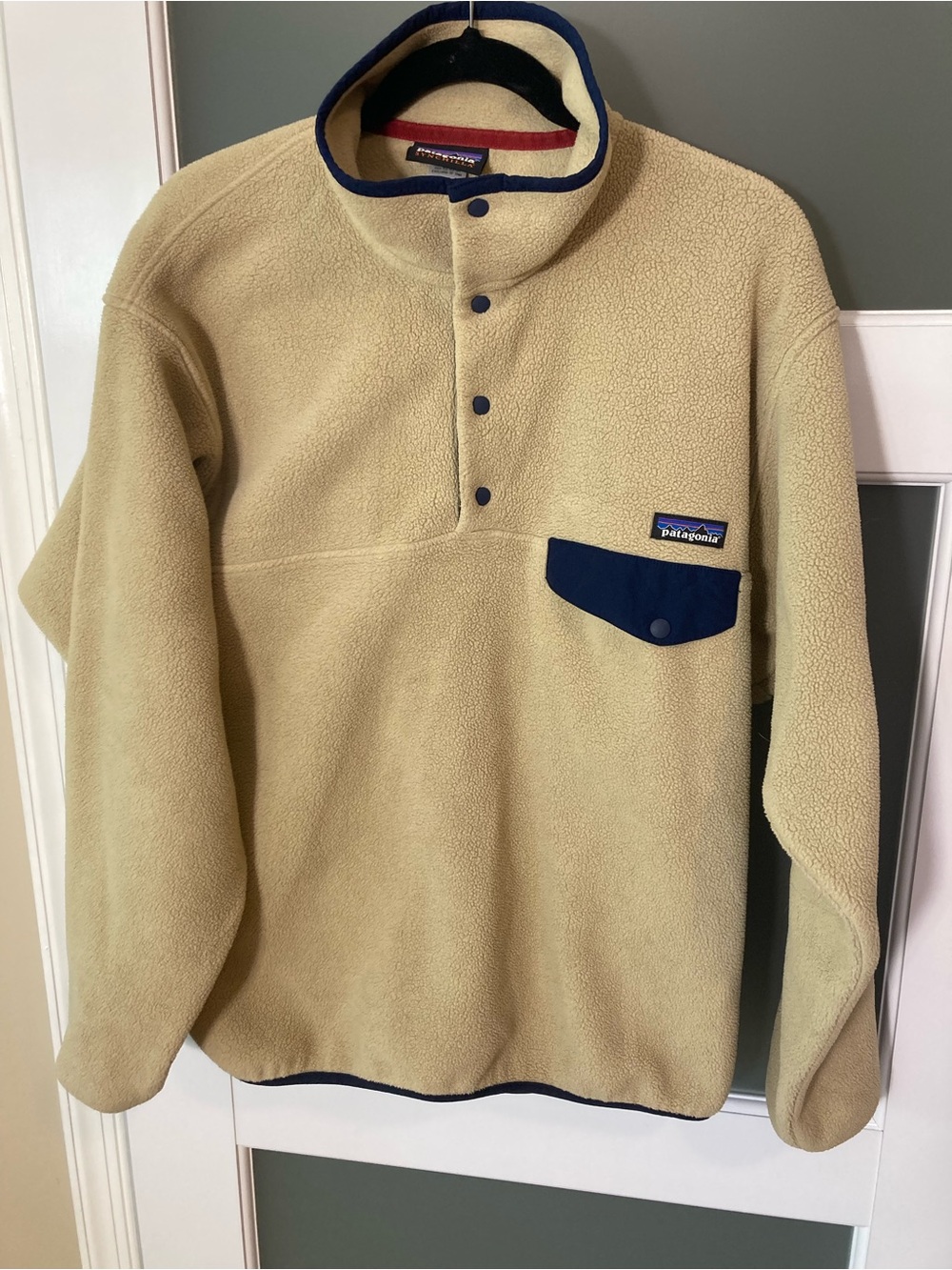 Patagonia Heavyweight Synchilla Snap-T Fleece Pullover Oatmeal Navy Mens M